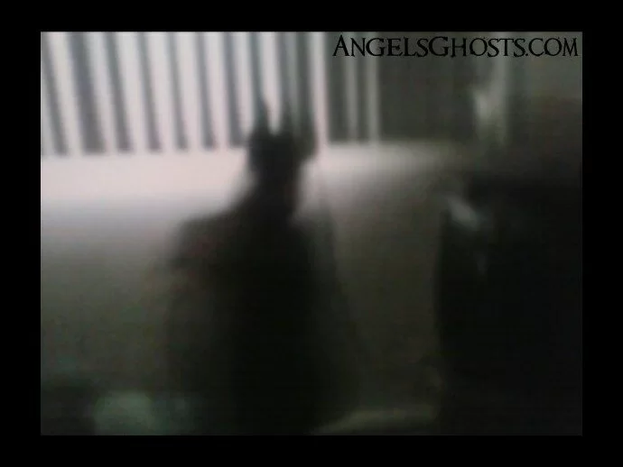 a black shadow figure stands in a room...