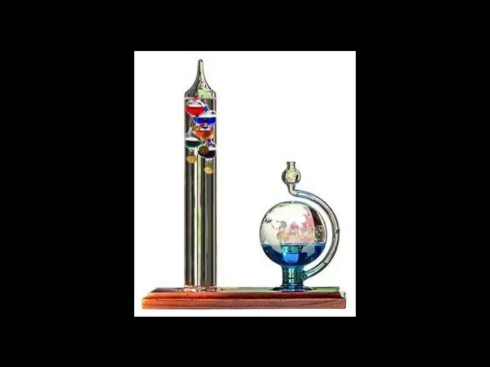 The Galileo Thermometer with a glass barometer...