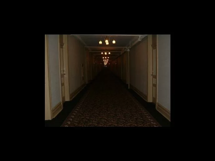 The hallway where the doll was found inside of the haunted hotel.