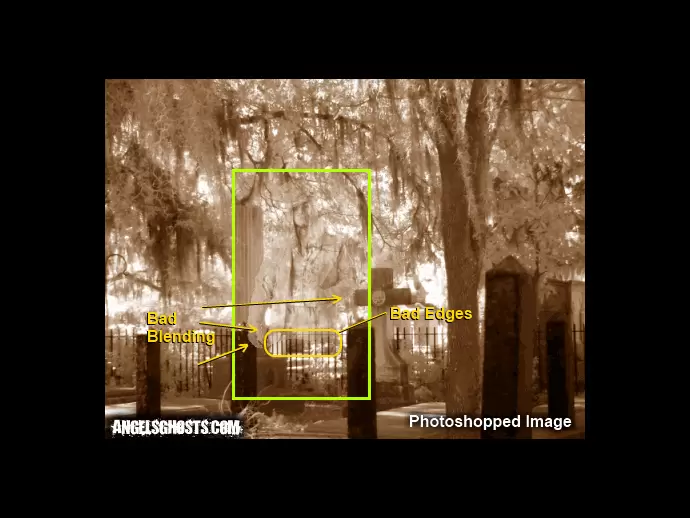 Fake ghost photo shows hasty blending errors that are easy to spot...